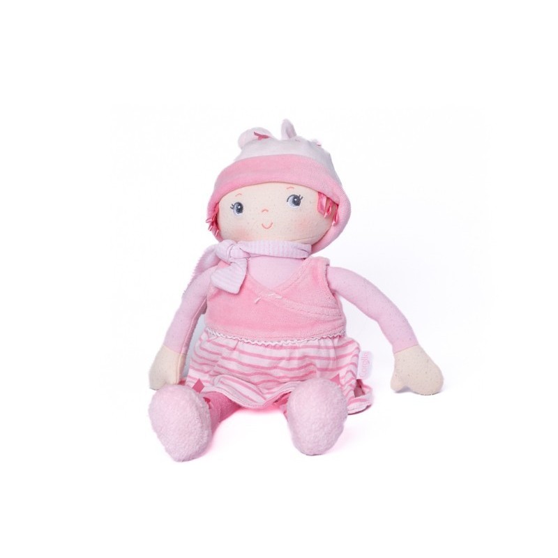 Poupée doudou en tissu Corolle 2010 fleur jupe rayée 40 cm (28348)