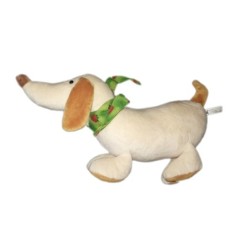 Peluche doudou chien beige foulard vert fraises 35 cm Maxita (19297)