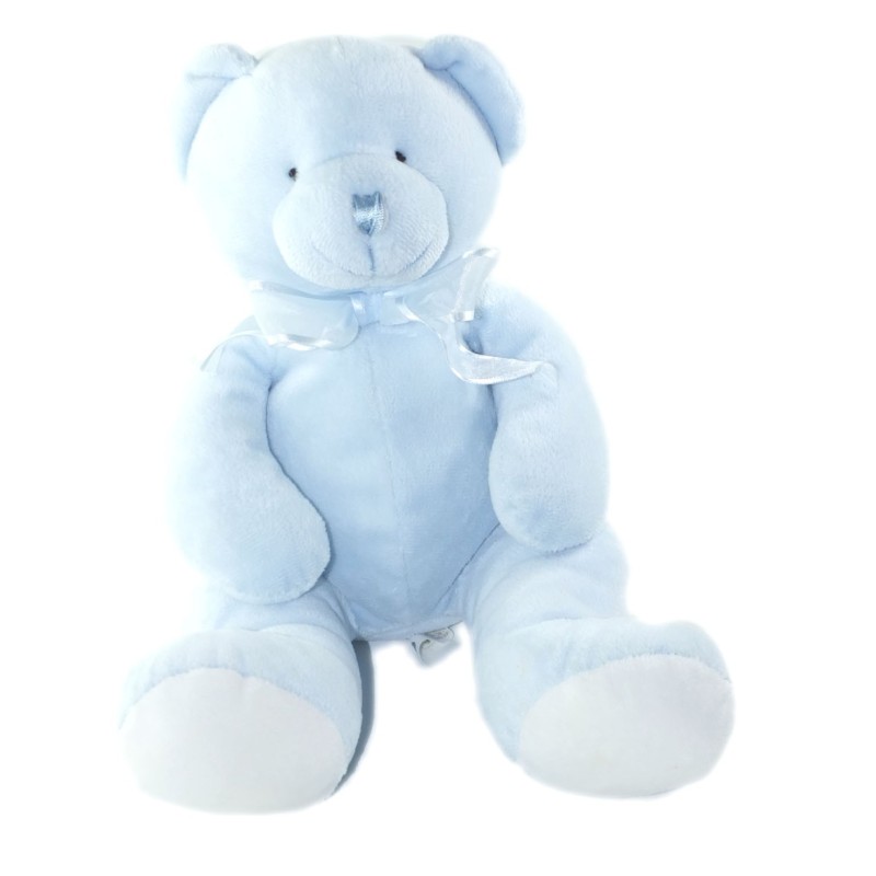 PLAYKIDS Doudou Peluche Ours lbeu ciel Noeud satine 35 cm (26102)
