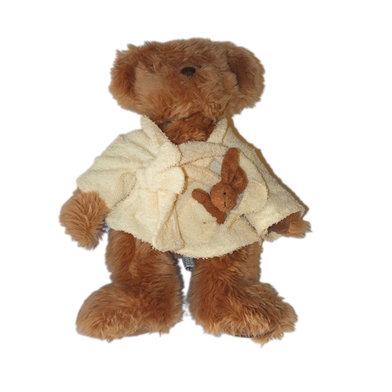 Peluche Ours marron peingoir jaune Lapin Carreblanc 36 cm (26665)