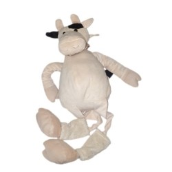 Grande peluche Doudou Vache blanche beige foulard rayures 70 cm PLAYKIDS (24349)