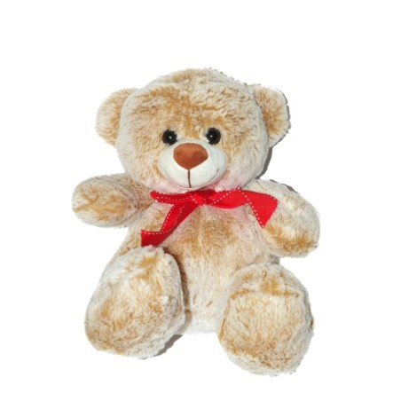 FIZZY Peluche doudou Ours beige roux ruban rouge (27283)