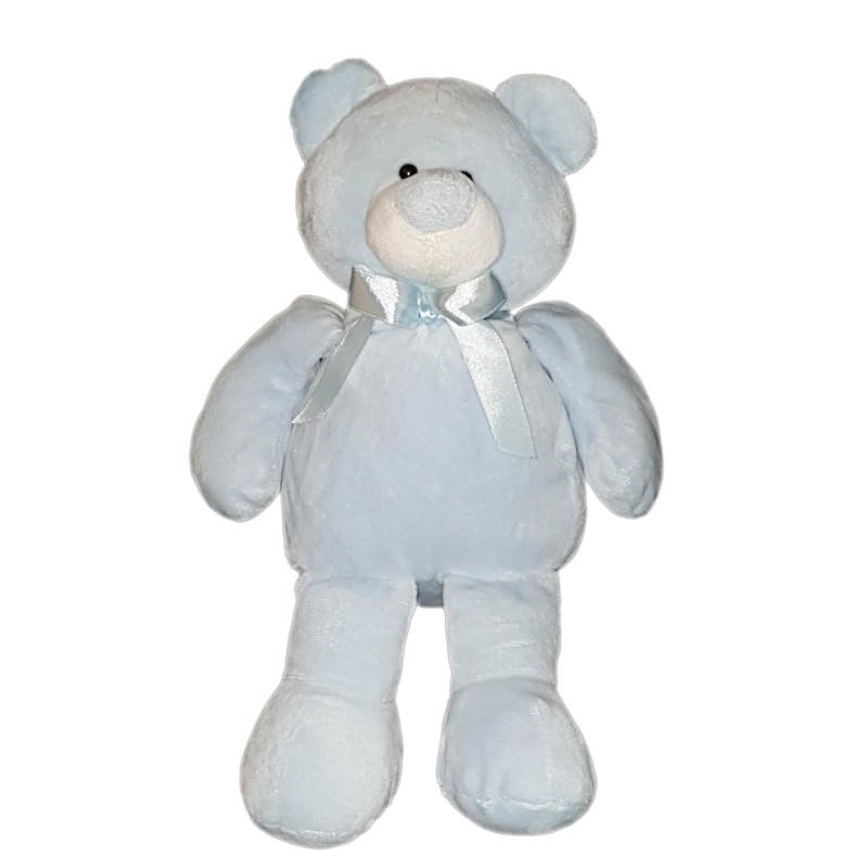 Doudou peluche Ours bleu Playkids 45 cm Noeud satin (22934)