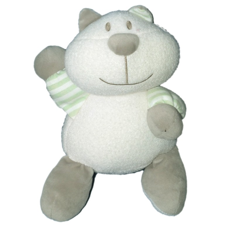 Peluche Doudou CHAT blanc gris Vert Luminescent - LUMINOU - Brille dans le noir - 30 cm (6225)