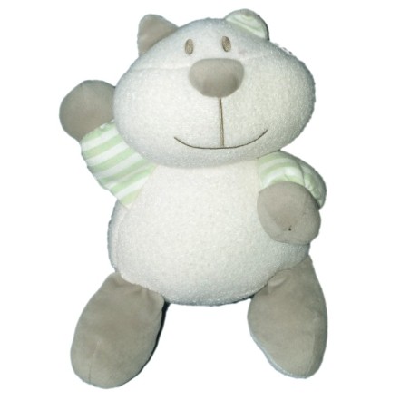 Peluche Doudou CHAT blanc gris Vert Luminescent - LUMINOU - Brille dans le noir - 30 cm (6225)