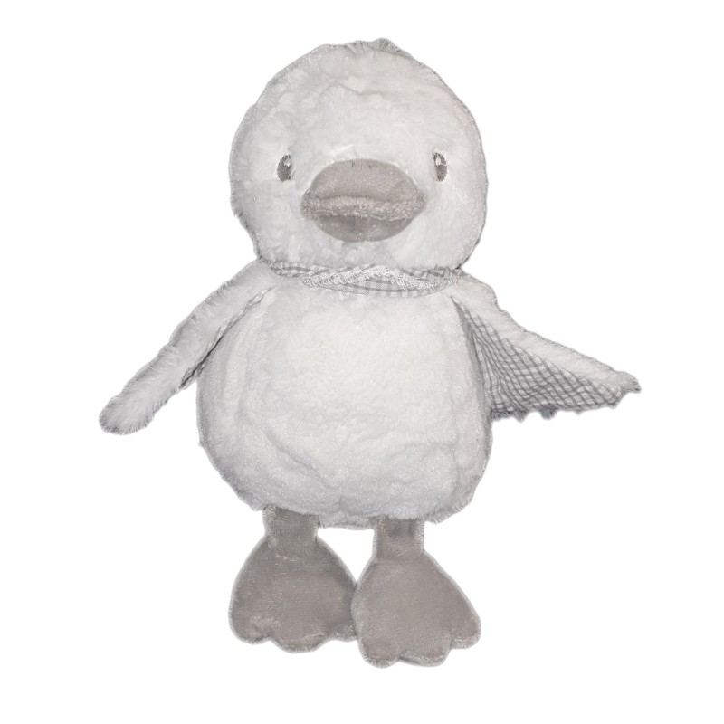 Peluche Musicale doudou Canard Oiseau Poussin blanc gris Echarpe Carreaux 25 cm (21946)