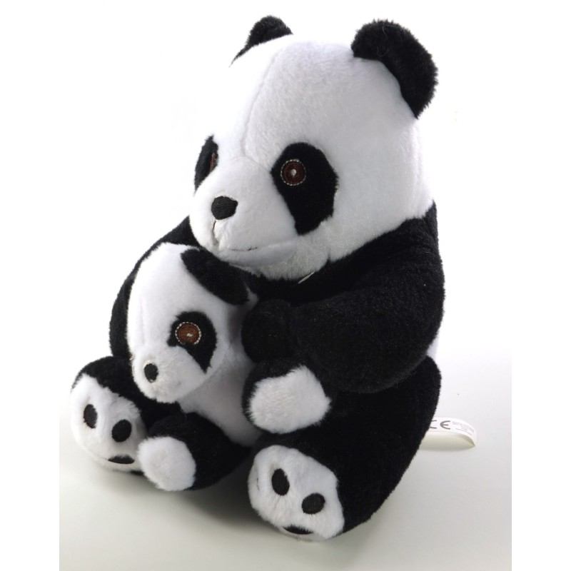 Peluche Doudou Panda noir blanc et son bebe 25 cm Auchan Plein Nord (25299)
