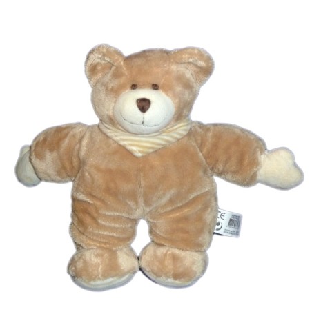 Doudou peluche OURS marron beige rayures - Playkids - CMI - 26 cm REF23100191 (9134)