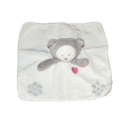 Doudou plat Ours gris blanc coeur Obaibi (26635)