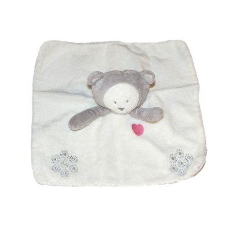 Doudou plat Ours gris blanc coeur Obaibi (26635)