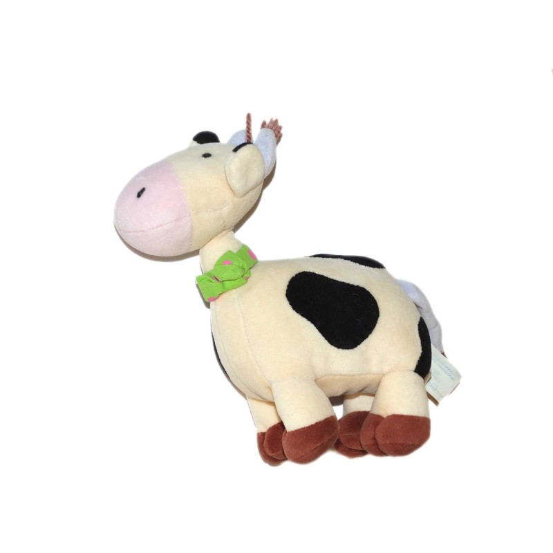 Peluche doudou vahe beige marron foulard vert 18 cm Obaibi (26690)