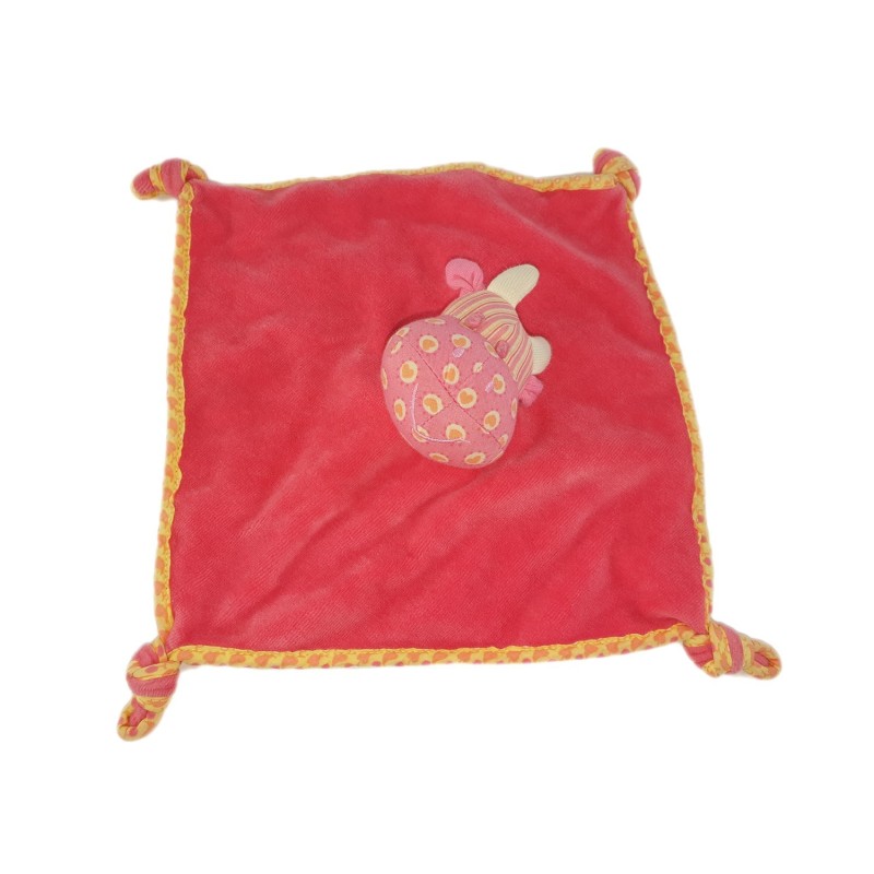 Doudou plat rose jaune Vache Grelot Orchestra (23038)