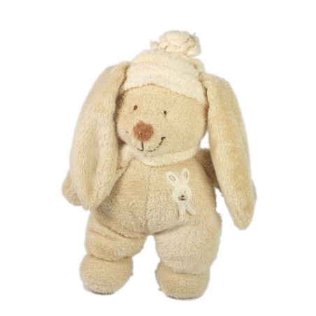 Doudou Lapin bege Echarpe Tête Lapin Nicotoy The Baby collection Grelot 20 cm (17998)