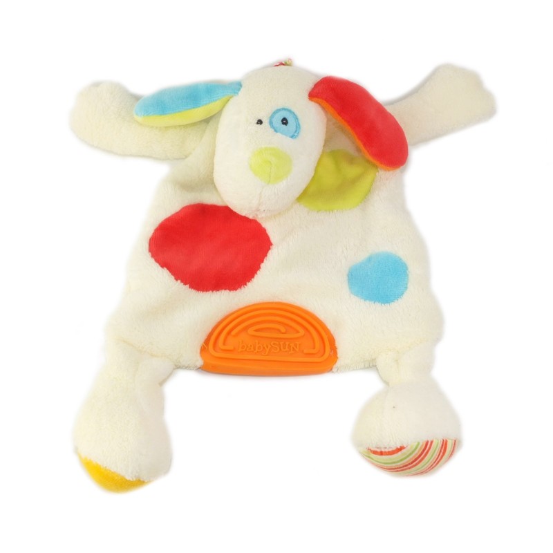 Babysun Doudou plat chien blanc ronds rouge bleu vert (25851)