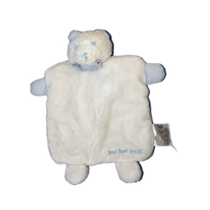 Doudou plat Ours blanc bleu - Tout Petit JACADI (15007)