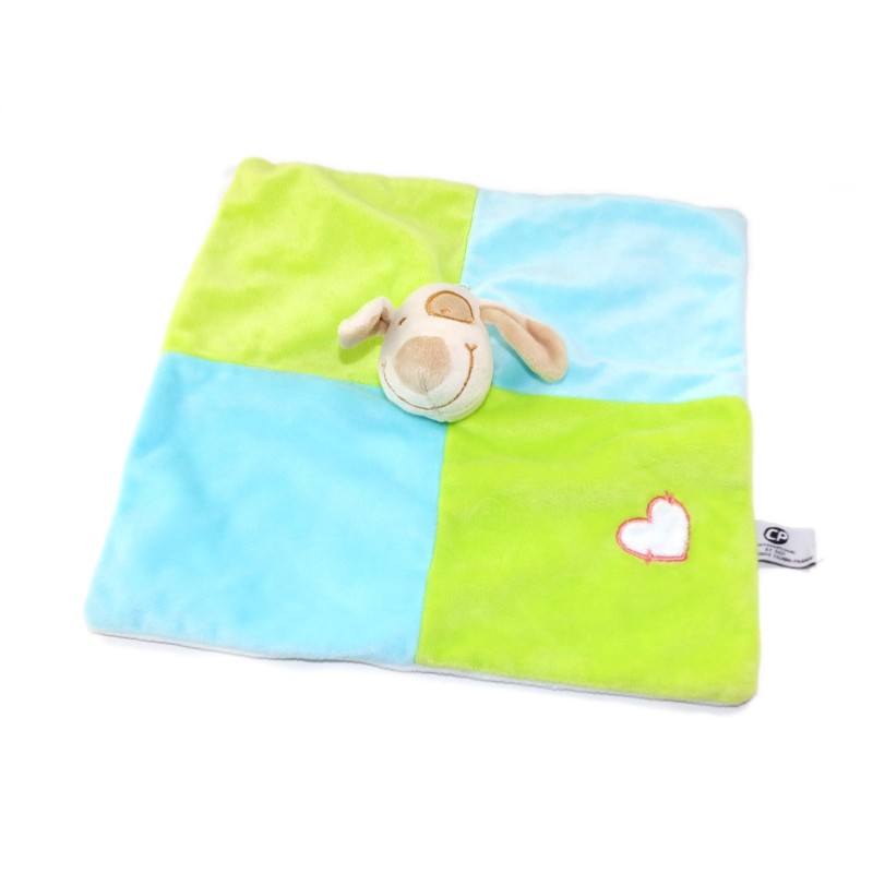 CP INTERNATIONAL Doudou plat chien bleu vert blanc Coeur (25874)