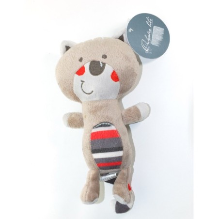 Doudou peluche chat beige rouge rayures 25 cm ORCHESTRA BEBE (25376)