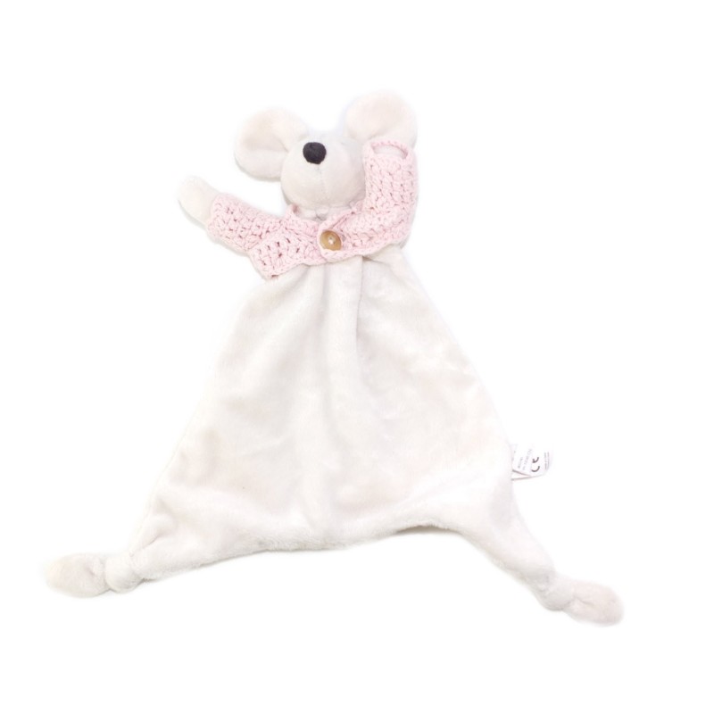 JELLYCAT Doudou plat lapin blanc Gilet rose (25702)