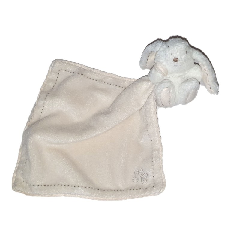 Doudou Lapin blanc ecru creme Mouchoir Tartine et Chocolat (24224)