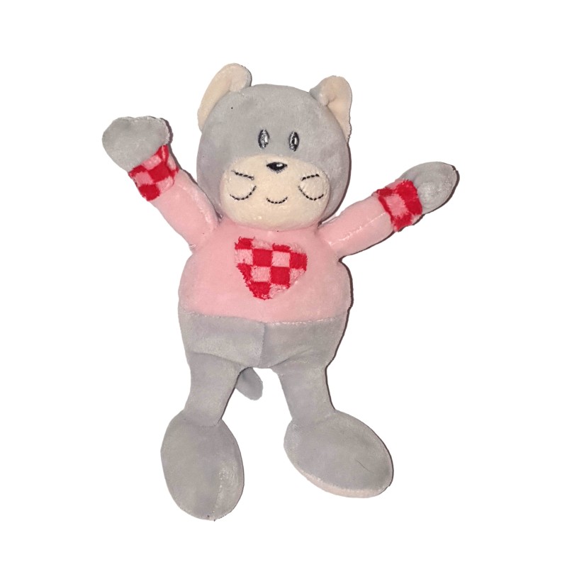Peluche doudou Chat gris rose rouge coeur Ajena 20 cm (24007)