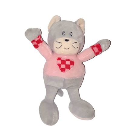 Peluche doudou Chat gris rose rouge coeur Ajena 20 cm (24007)