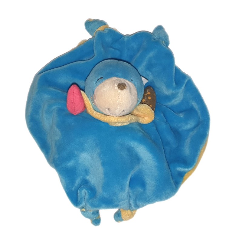 Doudou plat reversible taupe Papillon bleu jaune Nounours (24932)