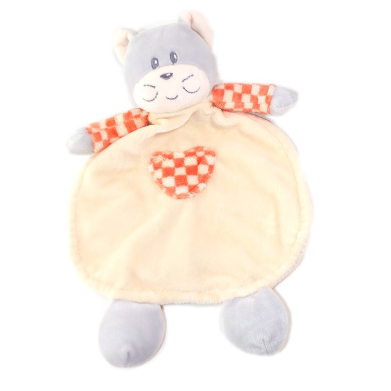 Doudou Plat Chat jaune orange gris AJENA (25856)