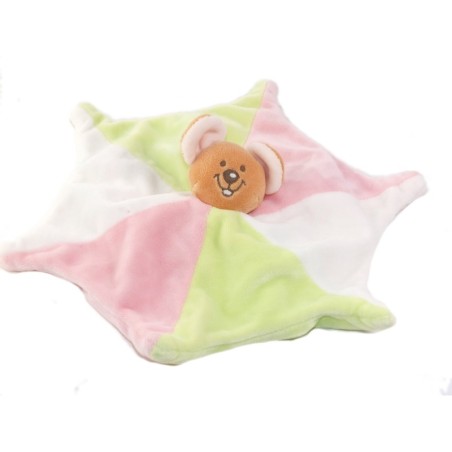 NOUNOURS Doudou plat Souris blanc rose vert Etoile Grelot (25823)