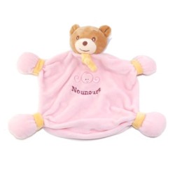 NOUNOURS Doudou plat ours rose jaune (25814)