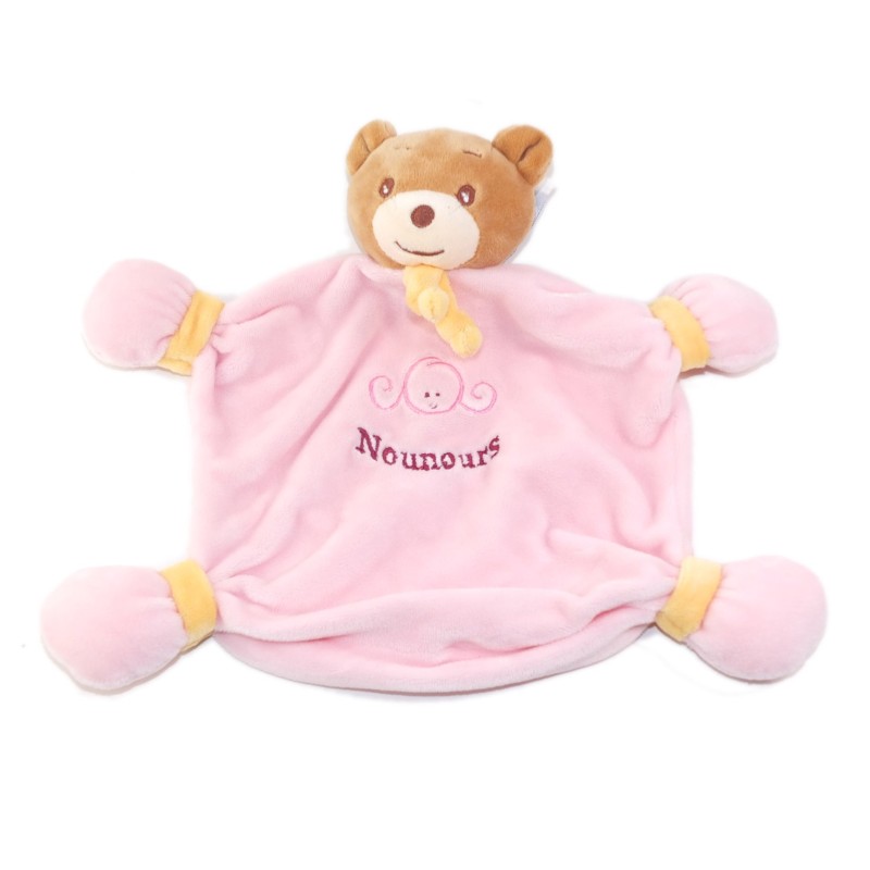 NOUNOURS Doudou plat ours rose jaune (25814)
