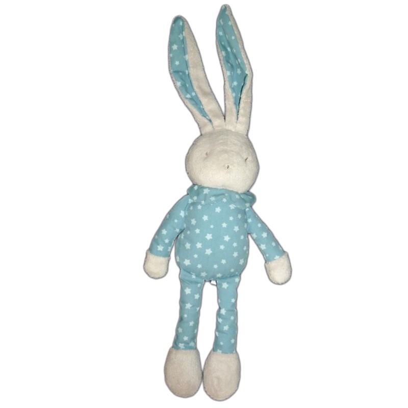DouDou peluche LAPIN bleu bébé Laboratoires KLORANE 38 cm Tissu étoiles (7607)