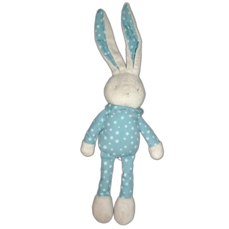DouDou peluche LAPIN bleu bébé Laboratoires KLORANE 38 cm Tissu étoiles (7607)