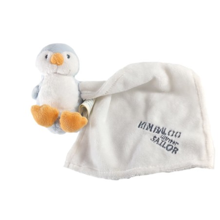 Doudou Pingouin bleu Kimbaloo Mouchoir blanc Winter Sailor  (17579)