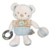 Peluche d activite doudou Ours bleu beige blanc Mots d Enfants oiseau 25 cm (21360)