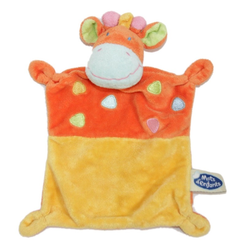 Doudou plat Girafe jaune orange Mots d Enfants (23390)