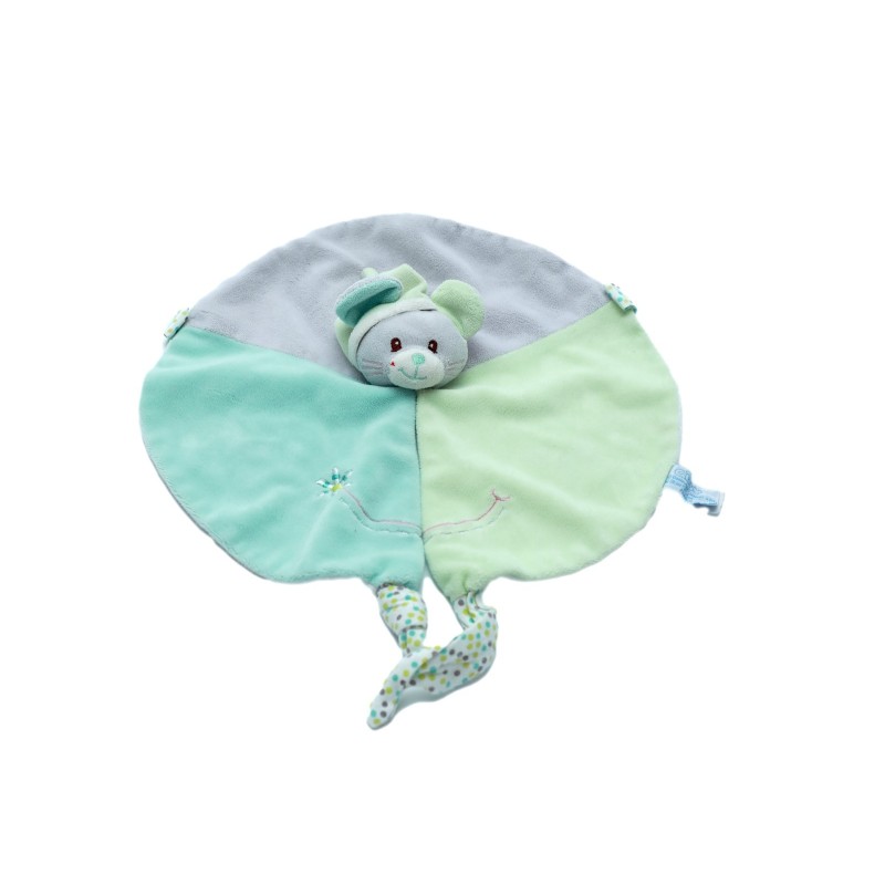 Doudou Plat MouchoiDoudou Plat Souris Vert gris bleu Fleur Gipsyr bleu Elephant rayures LA GALLERIA (28501)