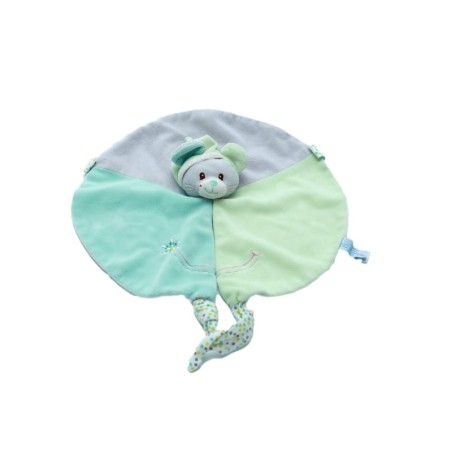 Doudou Plat MouchoiDoudou Plat Souris Vert gris bleu Fleur Gipsyr bleu Elephant rayures LA GALLERIA (28501)