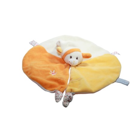 Doudou Plat Souris jaune orange blanc rond Fleur Gipsy (28503)
