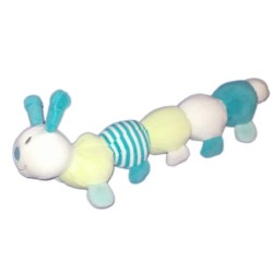 Doudou Chenille grelot bleu blanc vert OBAIBI 30 cm (17277)