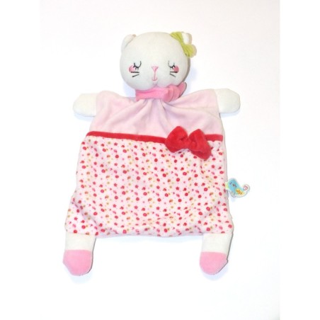 Doudou plat chat rose noeud oiseau Mots d'Enfants (27991)