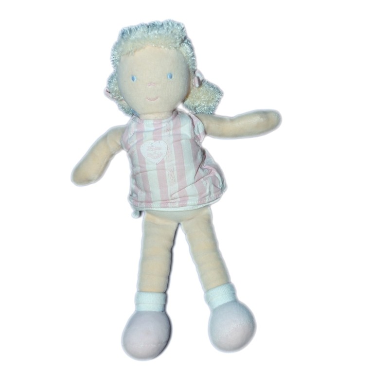 Peluche Doudou Poupée blanc rose TARTINE ET CHOCOLAT 26 cm (16653)