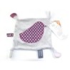 Doudou plat gris oiseau mauve violet pois blancs ORCHESTRA Premaman (25375)