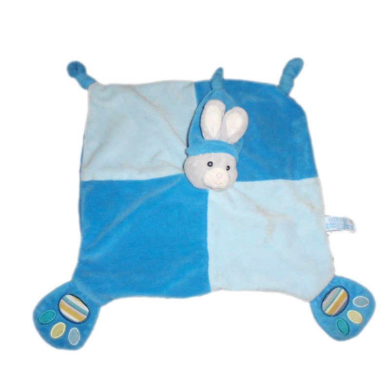 Doudou plat LAPIN bleu Bonnet - GIPSY - 2 noeuds  (9600)