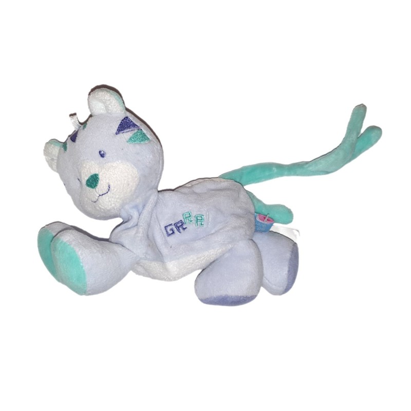 Doudou Tigre bleu blanc vert GRRR Sucre d Orge (24801)