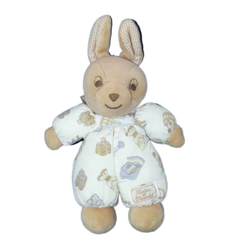 Doudou OURS beige rose Carreaux - TARTINE ET CHOCOLAT - H 20 cm (10935)