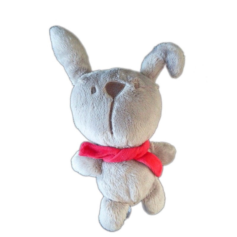 Doudou Lapin gris Echarpe rouge 22 cm Orchestra Premaman (20790)