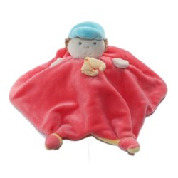 Doudou Réversible rouge rose jaune lutin garçon casquette (17387)