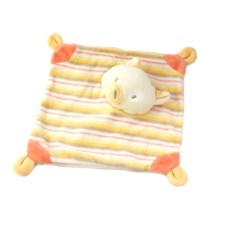 Doudou plat chat renard orange jaune rayures Orchestra Premaman (19012)