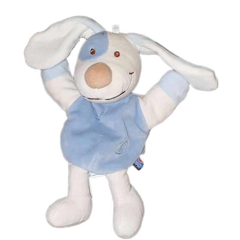 Peluche Doudou Marionnette chien bleu blanc Spirale 28 cm Sucre d Orge (23310)