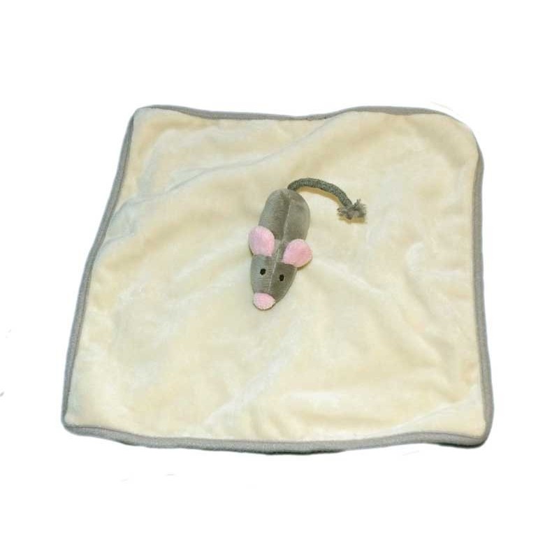 Doudou Plat Souris Grise rose Arthur et Lola Mouchoir jaune clair (14963)
